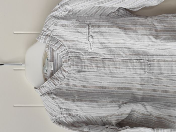 Chemise garçon 12 mois – col mao, coton/lin, rayée - photo numéro 3