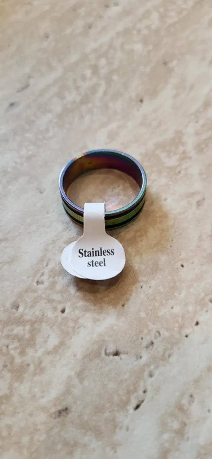 Bague acier inoxydable multicolore effet arc-en-ciel – Taille 20 - Neuf - photo numéro 3