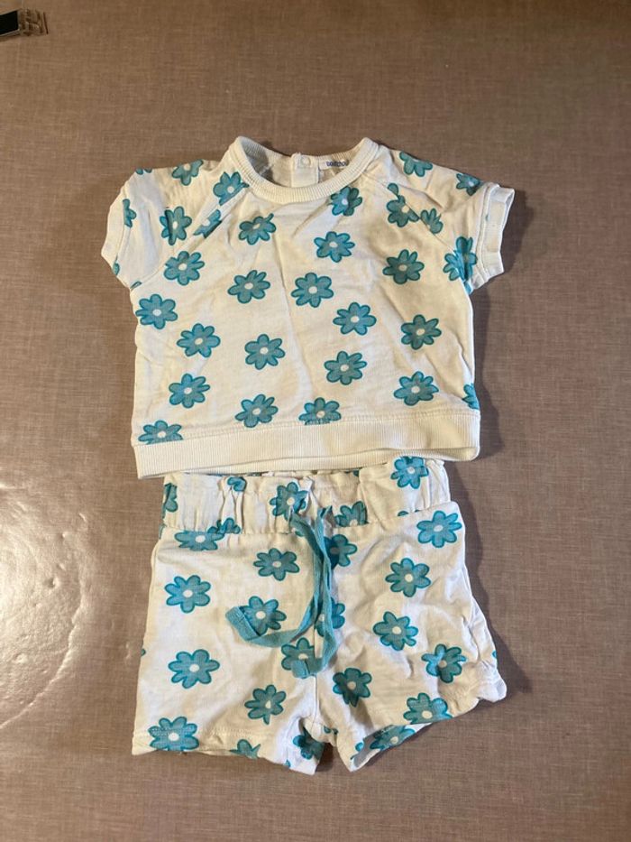 Ensemble bébé Bout’chou 6 mois – imprimé fleurs turquoise