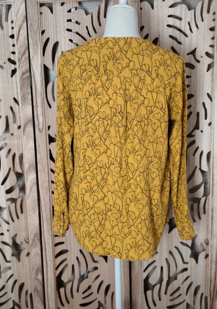 Chemisier fluide jaune moutarde - Motif floral noir - Taille 40/42 Camaïeu - photo numéro 6