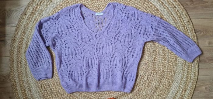 Pull maille col V lila "Bobbie & bob" made in Italy taille L ou 40 - photo numéro 2
