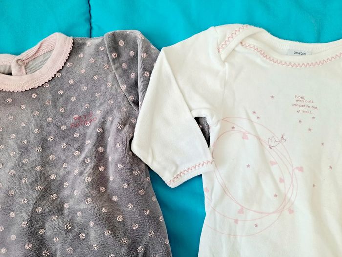 lot petit bateau pyjama velours et body 3mois - photo numéro 2