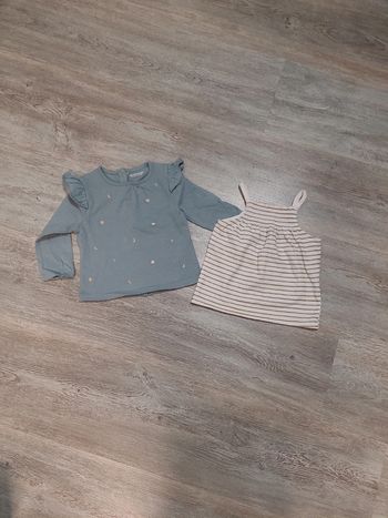 Débardeur blanc rayé or et tee-shirt manches longues bleu argent