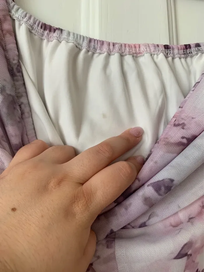 Robe à épaules dénudées style romantique blanc/rose femme - Taille 3XL Shein Curve - photo numéro 7
