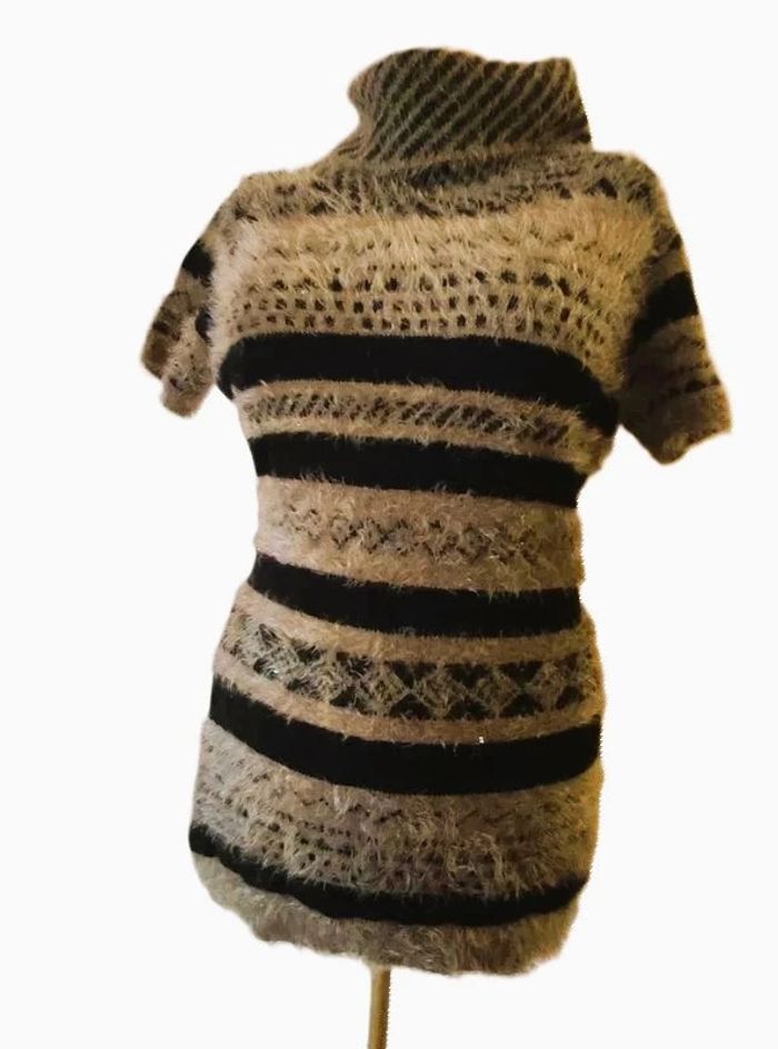 Robe pull col roulé Taille 3  42Bréal noir marron gris paillettes