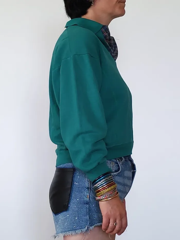 Pull K-Way vintage – col chemise tartan intégré – vert émeraude - photo numéro 4