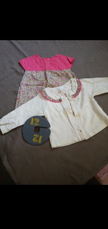 Ensemble robe et gilet beige à fleur 12 mois kitchoun