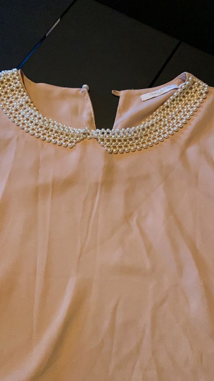 Blouse rose poudre perles - photo numéro 3
