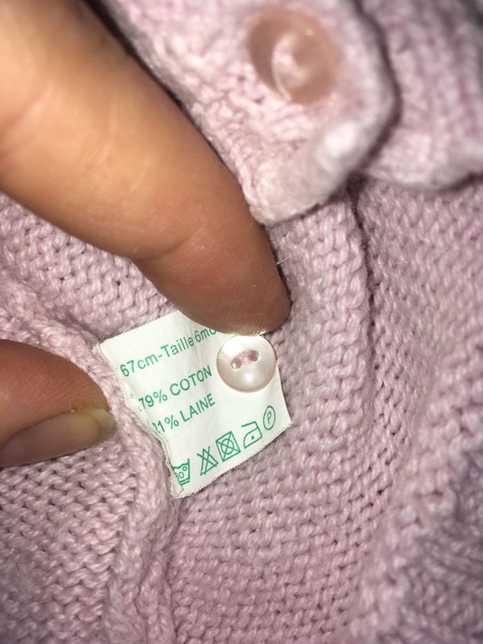 Gilet rose Boutchou 6 mois, 20% laine - photo numéro 3