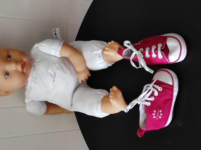 Baskets souples bébé fille 6 mois – lacets, motif fleur, rose - photo numéro 2