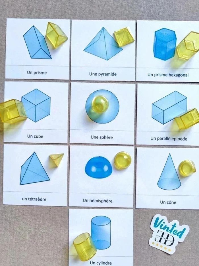 Cartes de nomenclature des solides géométriques avec figurines Montessori - photo numéro 2