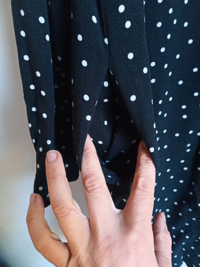 Robe chemise fluide courte femme noire à pois blancs t38- Kiabi - photo numéro 8