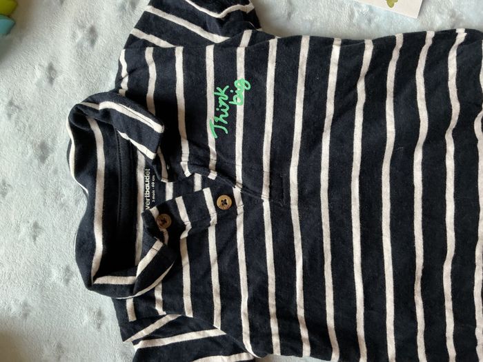 combinaison short marine rayé blanc manches courtes 3 mois vertbaudet pressions entre les jambes - photo numéro 5