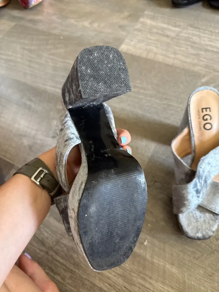 Mules à talons grises velours ego - photo numéro 3