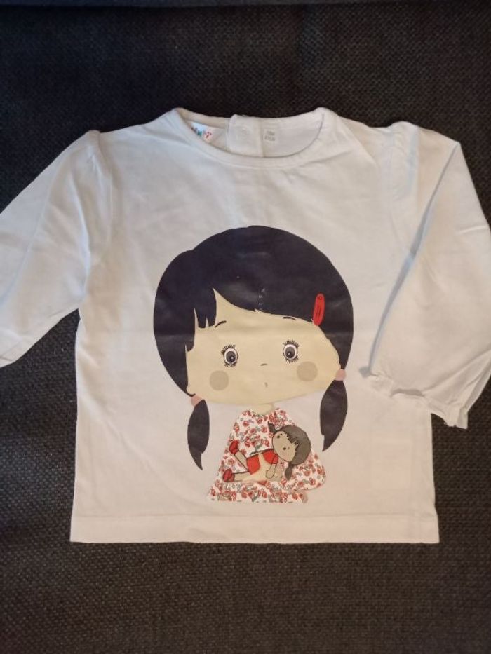 Tee shirt manches longues blanc fille à couettes