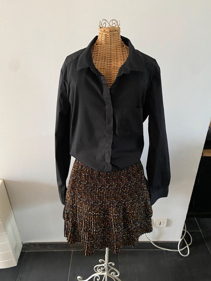 Jupe Promod plissée marron noire crème et bleu à volants taille 38 - photo numéro 16