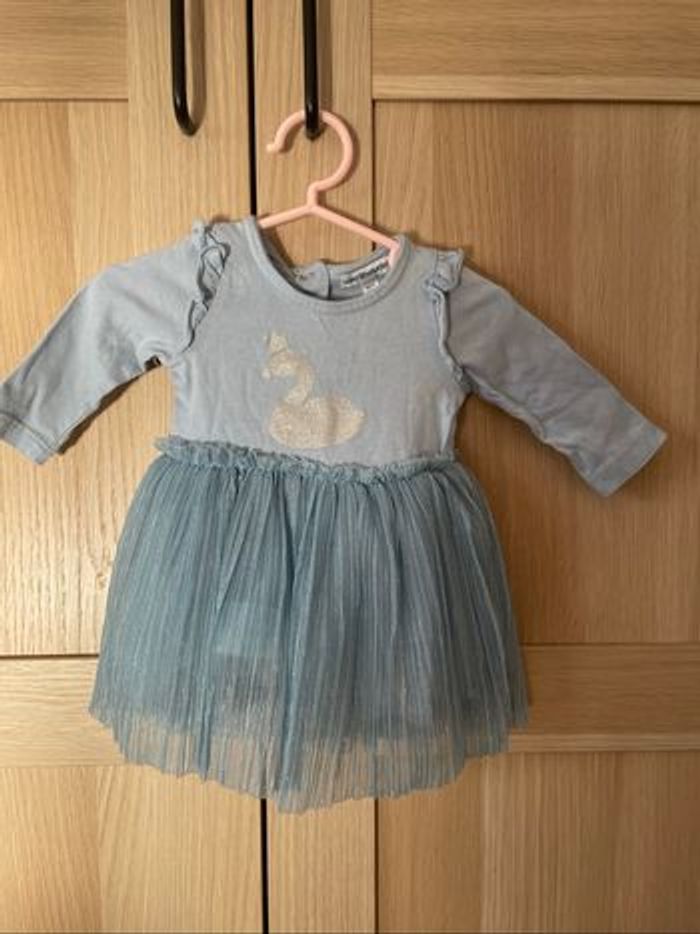 Robe manches longues bleue cygne Vertbaudet 3 mois