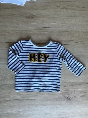 Tee-shirt manche longue rayé gris bleu foncé bébé garçon 6 mois Kiabi