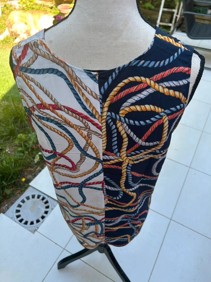 Blouse débardeur top haut cordages bleu et blanc mango taille M - photo numéro 4