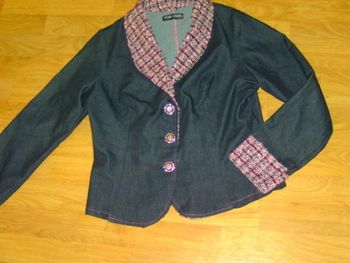 Spencer FILLE A SUIVRE jean léger noir et tweed rose + strass 38 NEUF