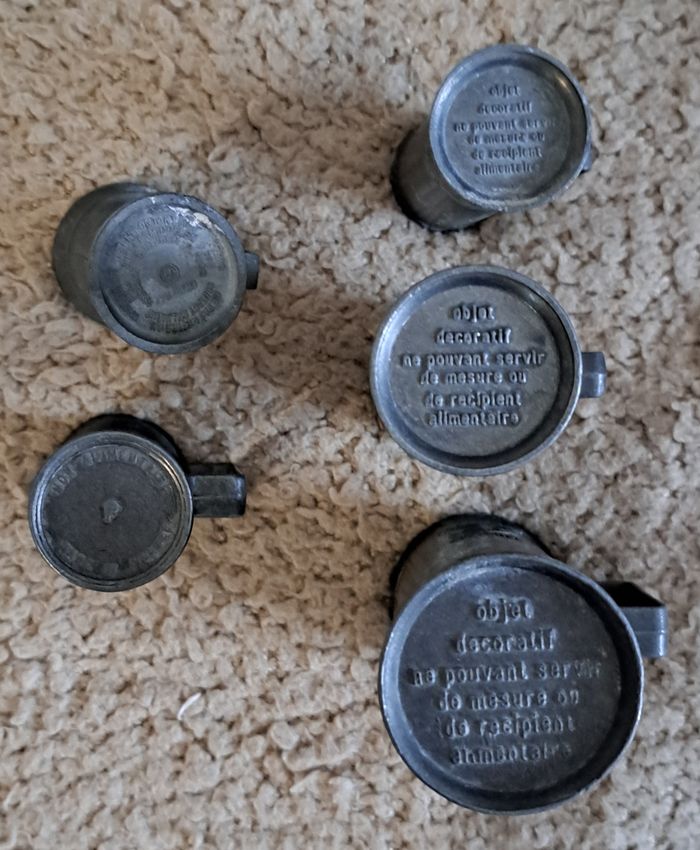 🍽 Lot de 5 mesures miniatures en étain - photo numéro 3