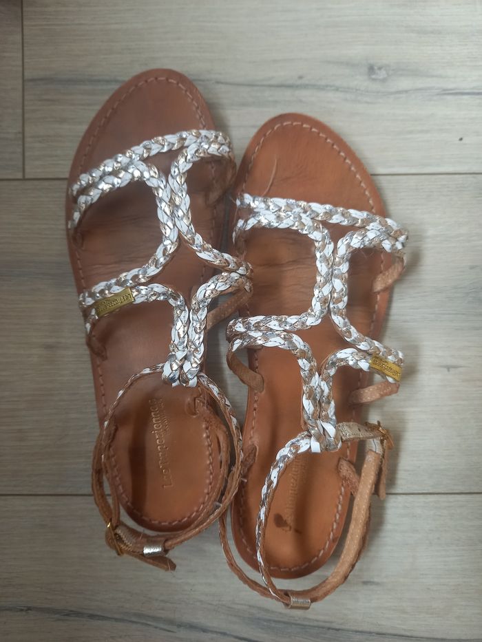 tropeziennes cuir blanc doré argenté - photo numéro 6