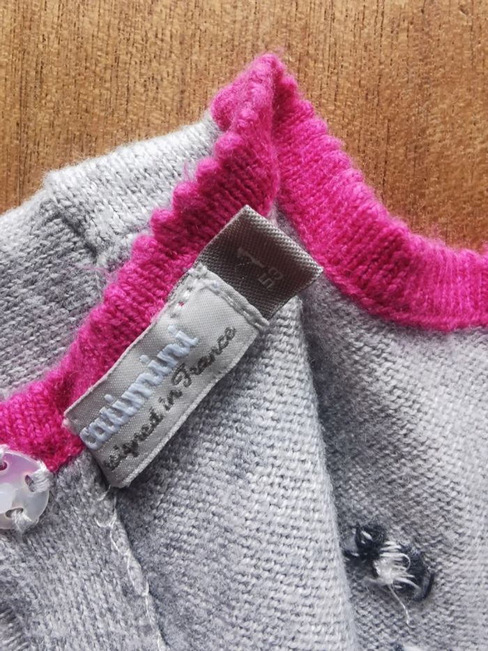 🌼 Catimini pull tout doux 🇨🇵 crée en France brodé fleurs souris gris rose 1 mois 53cm - photo numéro 4