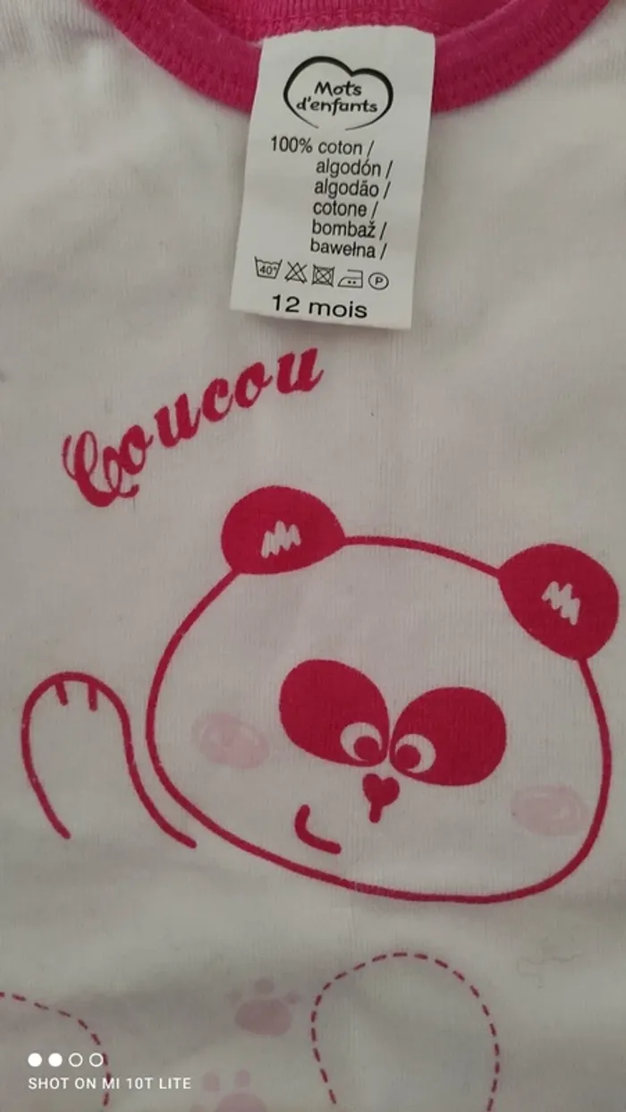 Body blanc et rose motif panda mots d'enfants - photo numéro 2