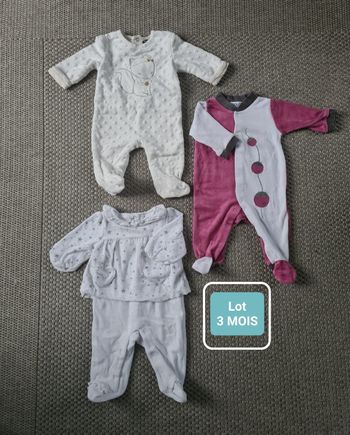 Lot de 3 pyjamas hiver fille - 3 mois