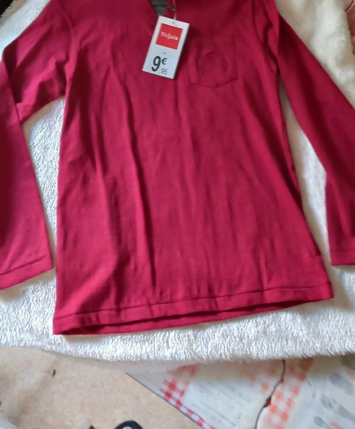 T-Shirt garçon- Manches longues- bordeaux-Taille : 10 ans Tissaia