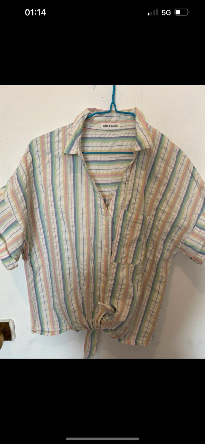Chemise rayée manches courtes avec noeud