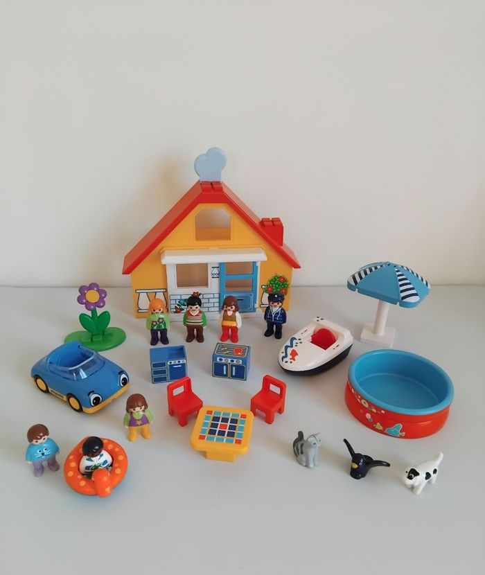 PLAYMOBIL 123 Maison de Vacances Voiture et Bateau 9527 Complet 🏡