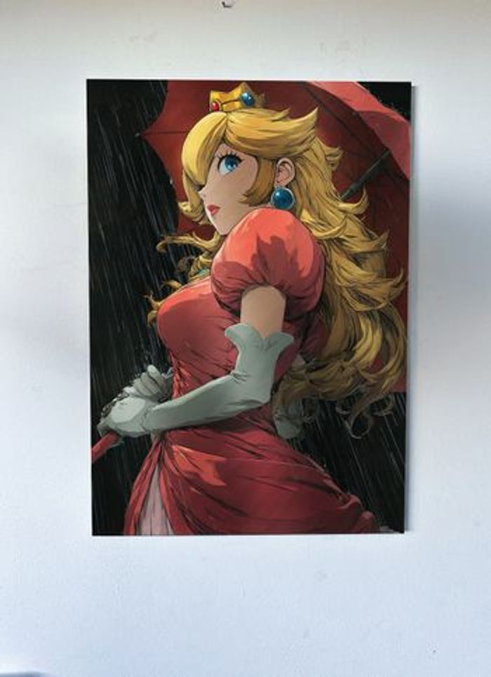 Poster métallique 30cm x 42cm Princesse Peach Mario + aimant mural fourni.