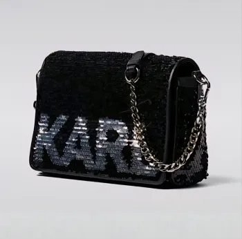 Sac rabat en cuir et sequins réversibles noir/argent. Karl Lagerfeld authentique. Neuf 🥰