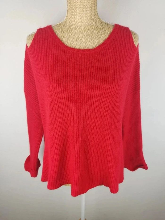 Pull oversize manches longues maille tricot rouge angora laine taille XS / S Naf Naf