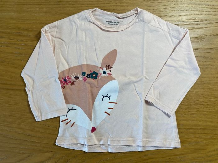 Vertbaudet T-shirt renard rose pâle Taille 6 mois - photo numéro 2