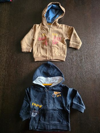 Lot de 2 vestes zippees a capuche en 9 mois
