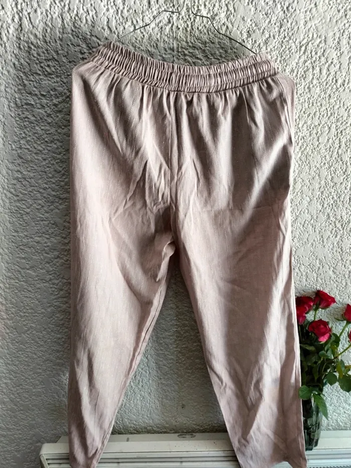 Pantalon beige rose tissé à élastique taille s - photo numéro 10