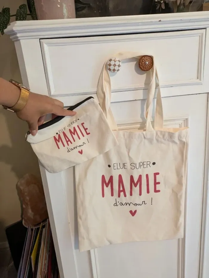 Duo Tote bag + Pochette "Élue super Mamie d’amour"