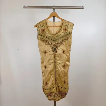 Tunique dorée brodée style indien sans manches perles strass taille estimée M A1346