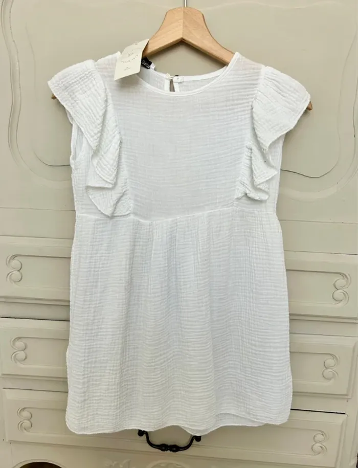 Robe blanche fille 10 ans – gaze de coton – Mini Mignon – neuve avec étiquette