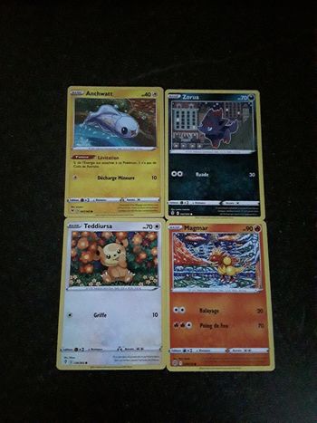 Anchwatt + Zorua + Teddiursa + Magmar lot de 4cartes Pokémon neuves