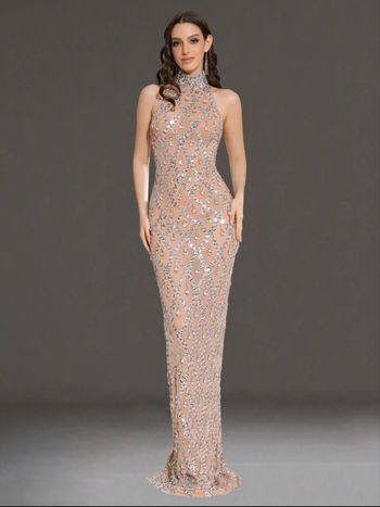 Robe de soirée femme cristal perle stras moulante 