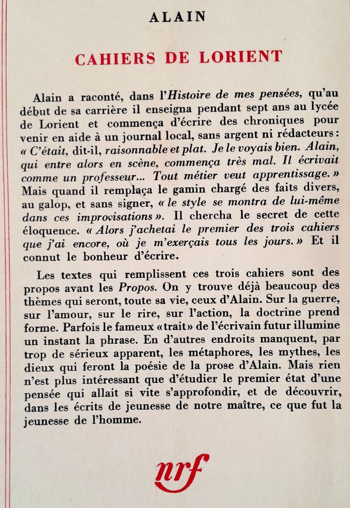 Alain (philosophe), Cahiers de Lorient tome 1 et 2 - photo numéro 3