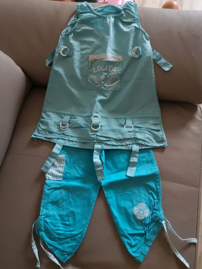 Ensemble pantalon robe été bleu lagon