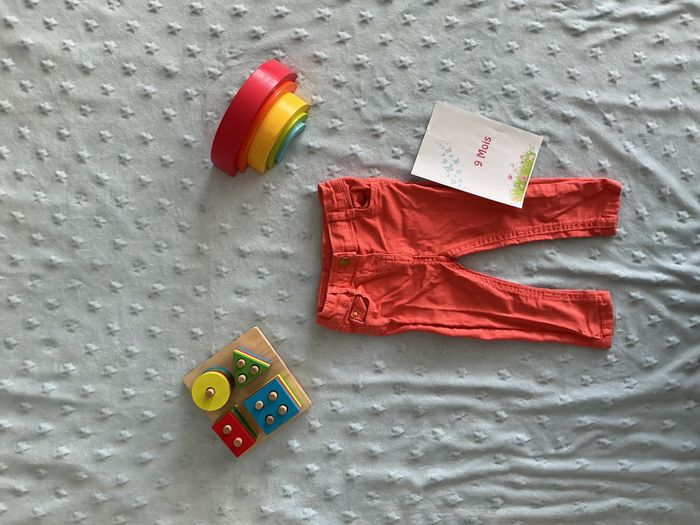 pantalon slim rose orange 9 mois taille réglable tape à l'oeil - photo numéro 1