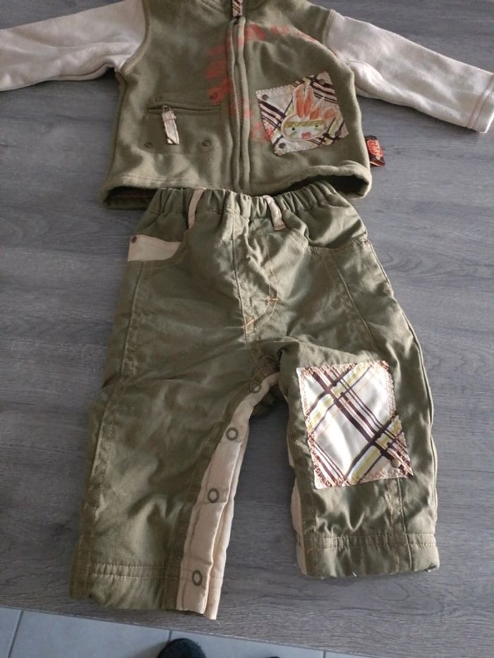Ensemble vert veste à capuche et pantalon vert  Geroni Môme 6 mois - photo numéro 3