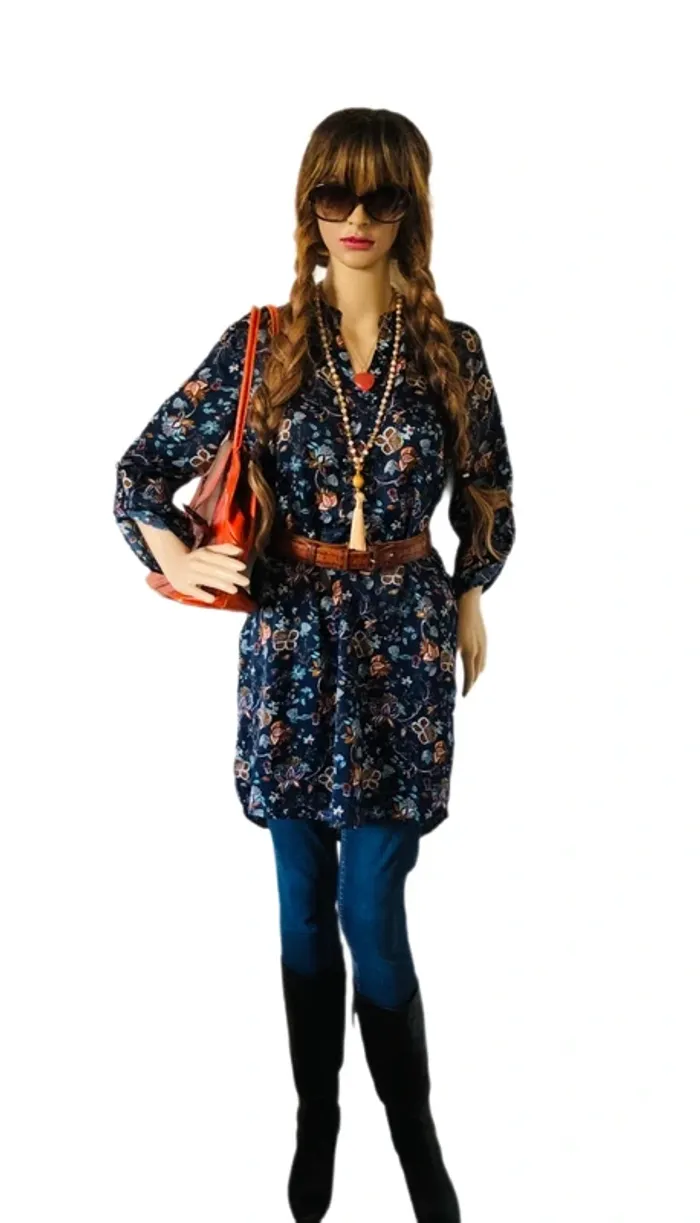 💐Tunique vintage bohème fleurie Goa S/36 Boho hippie chic floral silky Tunic💐 - photo numéro 5
