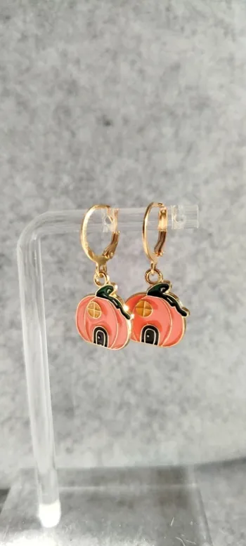 🍄 Boucles d’oreilles ▪ maison citrouille fermoir créole