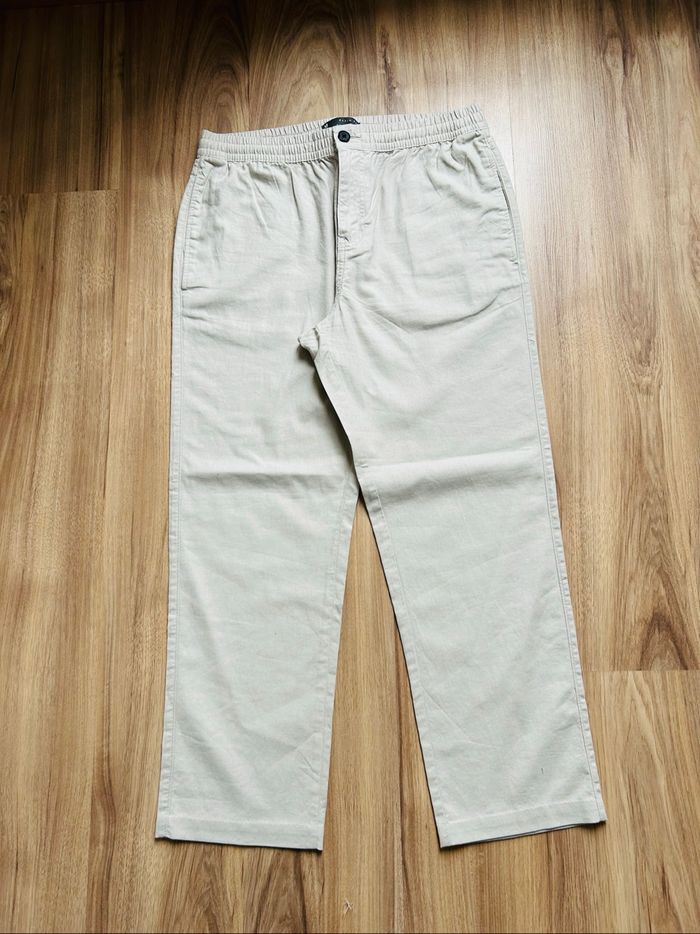Pantalon/ Chinos beige uni Straight Fit en lin Homme Denim Co Taille M